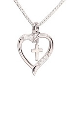little pretty silver dancing cross heart baby necklace 